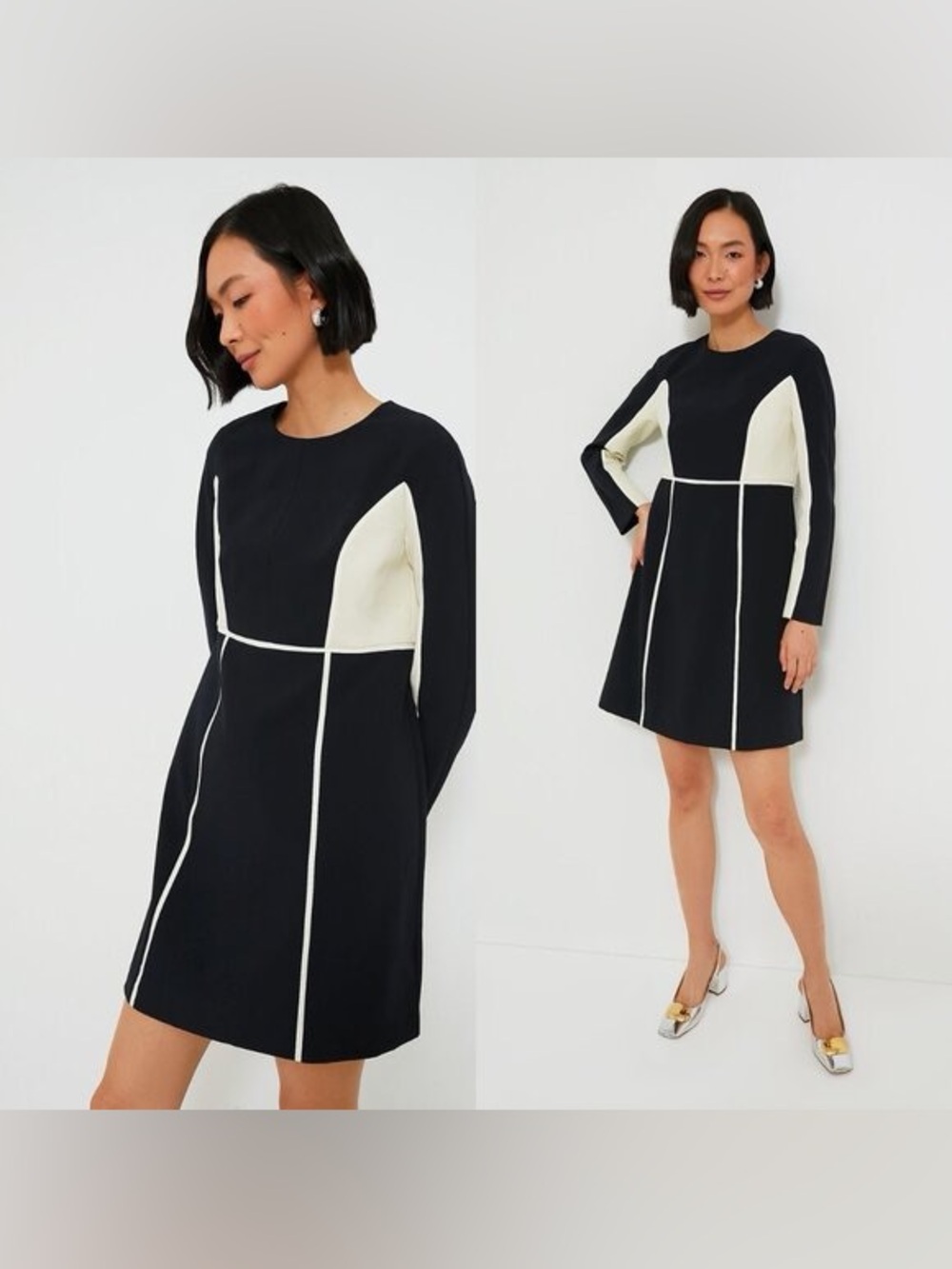 NWT Tuckernuck Evie Dress Navy Cream Long-Sleeve Colorblock Shift Dress Large